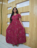 Alpine Floral Print Double Layer Sleeve Frock Style with Back Tie - Mangai Nighties