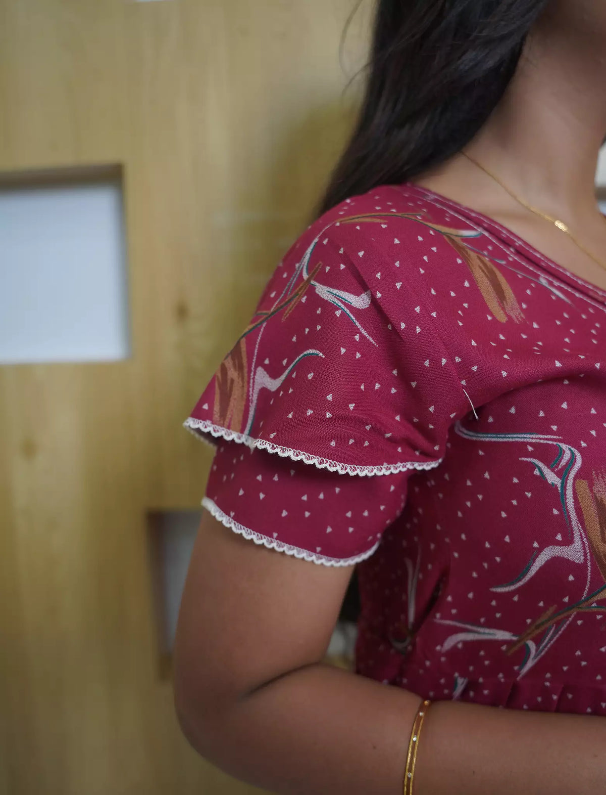 Alpine Floral Print Double Layer Sleeve Frock Style with Back Tie - Mangai Nighties