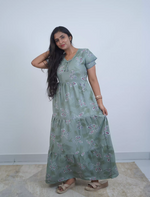 Alpine Abstract Floral Print 3-Layer Frock with Pocket - Mangai Nighties