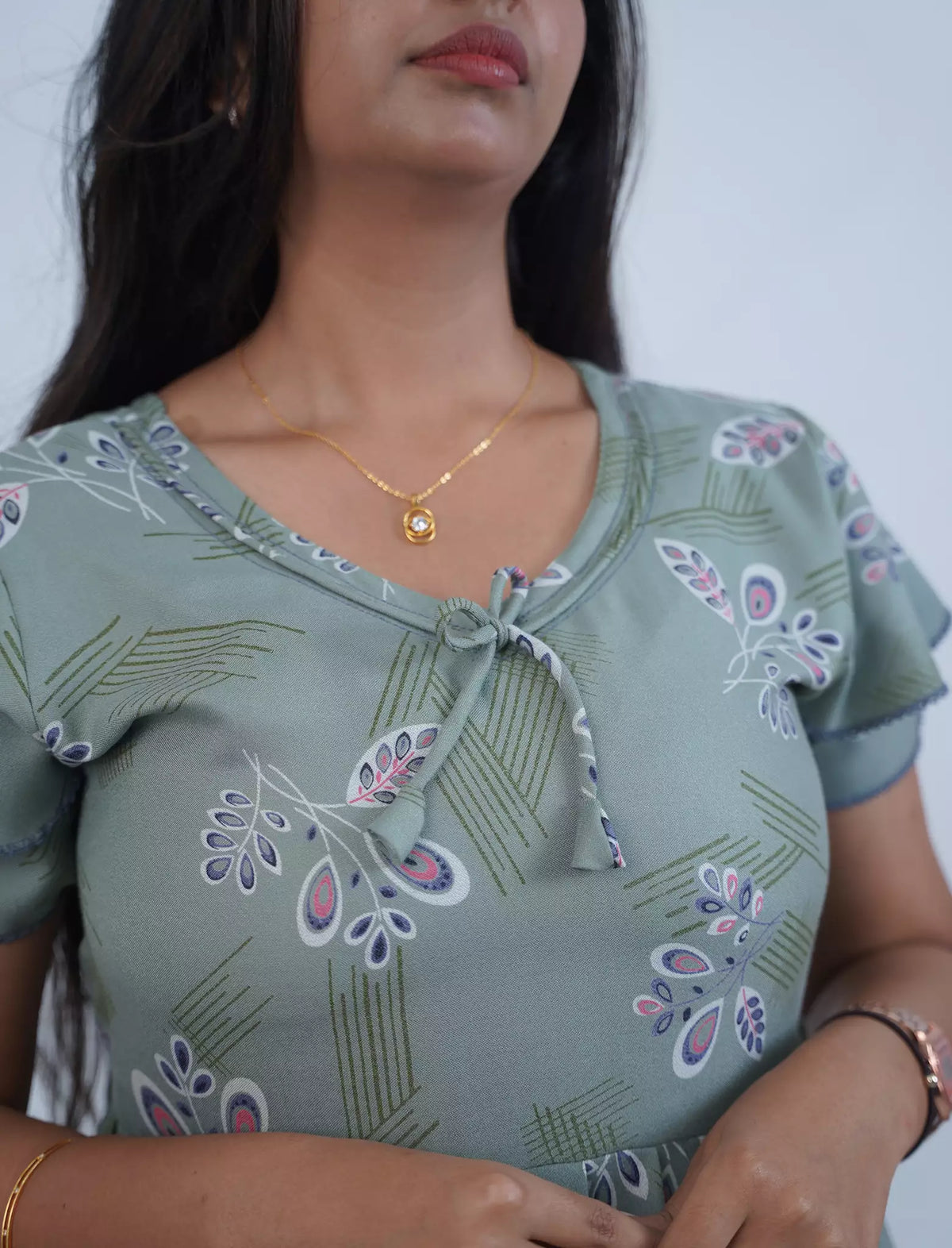 Alpine Abstract Floral Print 3-Layer Frock with Pocket - Mangai Nighties