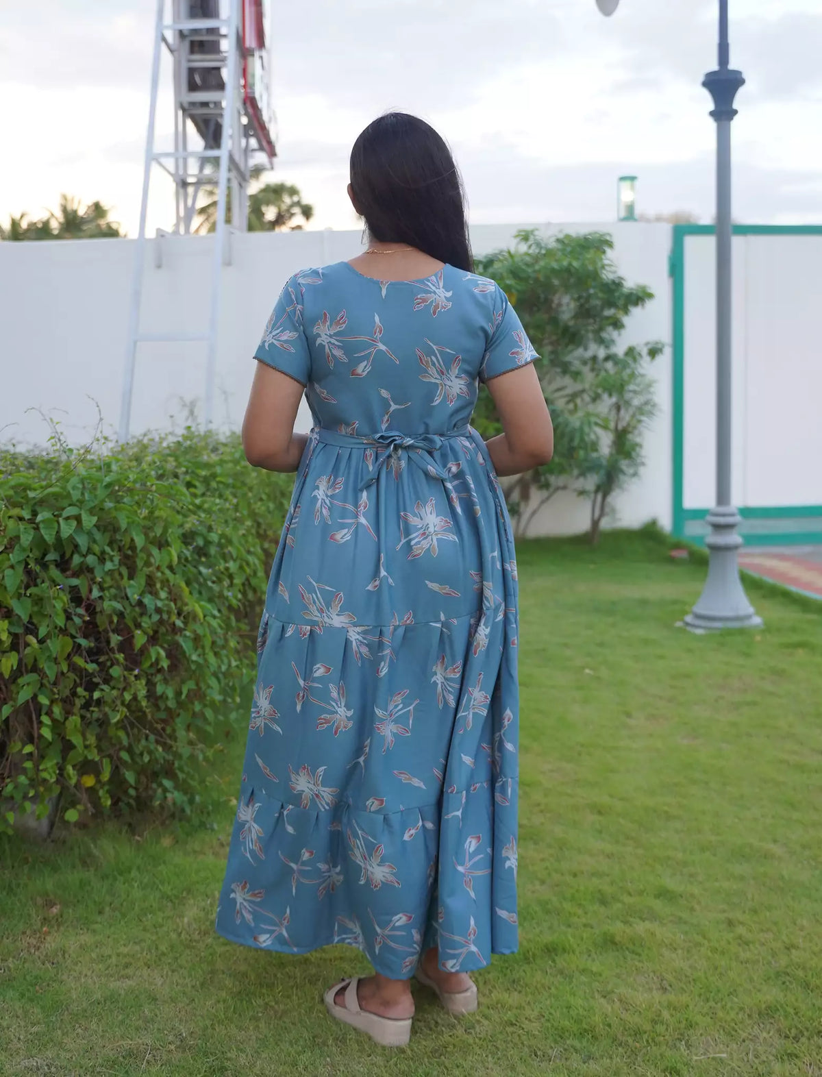 Alpine Floral Botanical Print 3-Layer Frock with Petal Sleeves - Mangai Nighties