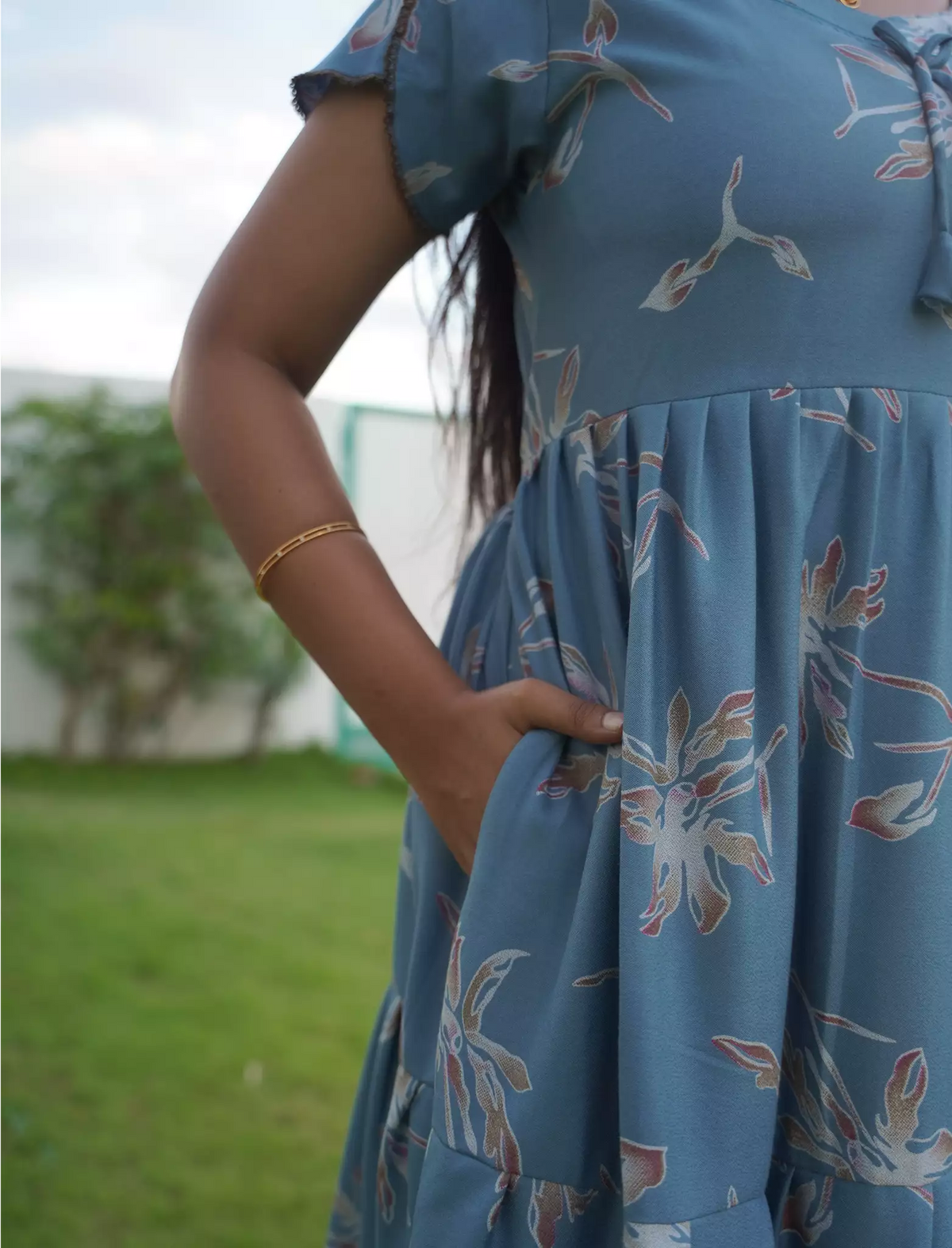 Alpine Floral Botanical Print 3-Layer Frock with Petal Sleeves - Mangai Nighties