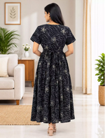 Rayon Zipless Maxi Frock with Line Print Back Tie - Mangai Nighties