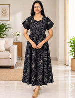 Rayon Zipless Maxi Frock with Line Print Back Tie - Mangai Nighties