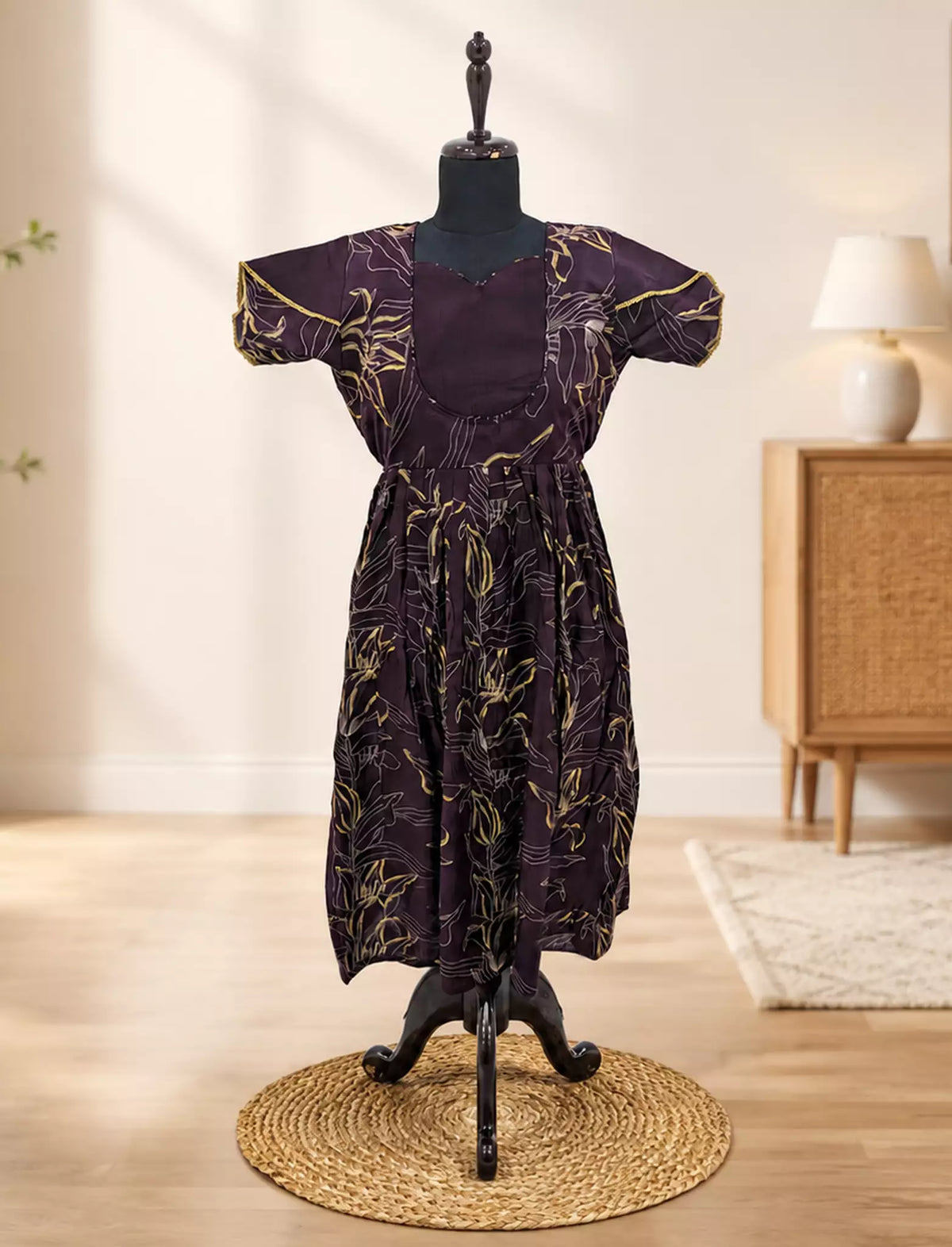 Rayon Zipless Maxi Frock Petal Sleeve with Back Tie - Mangai Nighties