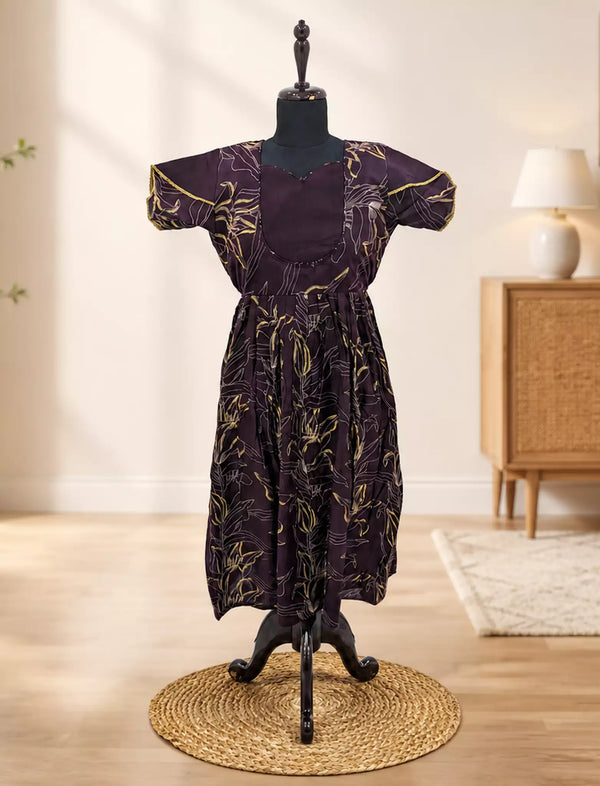 Rayon Zipless Maxi Frock Petal Sleeve with Back Tie - Mangai Nighties