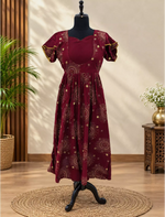 Rayon Zipless Maxi Frock Flutter Sleeve with Side Pocket- Mangai Nighties