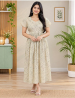 Rayon Zipless Maxi Frock with Line Print Back Tie - Mangai Nighties