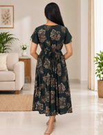 Rayon Vatican Maxi with Flutter Sleeve Back Tie Pocket Mangai Nighties