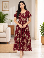 Rayon VaticanFloral Print Zipless Maxi Frock with Back Tie - Mangai Nighties