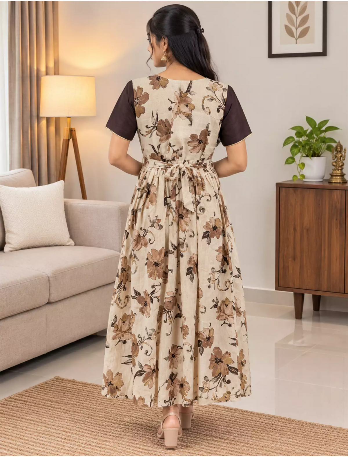 Vatican Zipless Maxi Frock Contrast Sleeve with Back Tie - Mangai Nighties