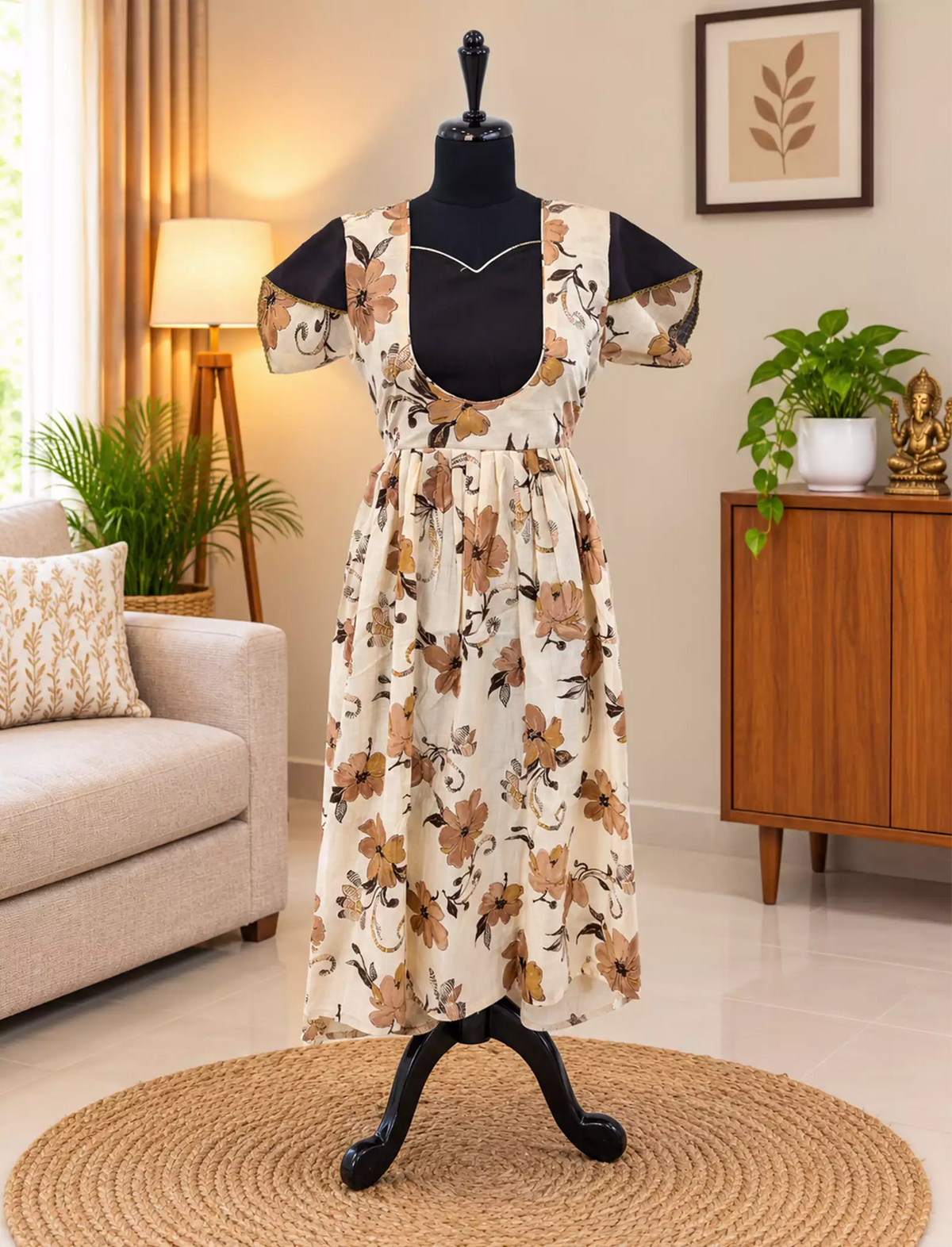 Vatican Zipless Maxi Frock Contrast Sleeve with Back Tie - Mangai Nighties