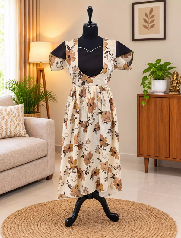 Vatican Zipless Maxi Frock Contrast Sleeve with Back Tie - Mangai Nighties