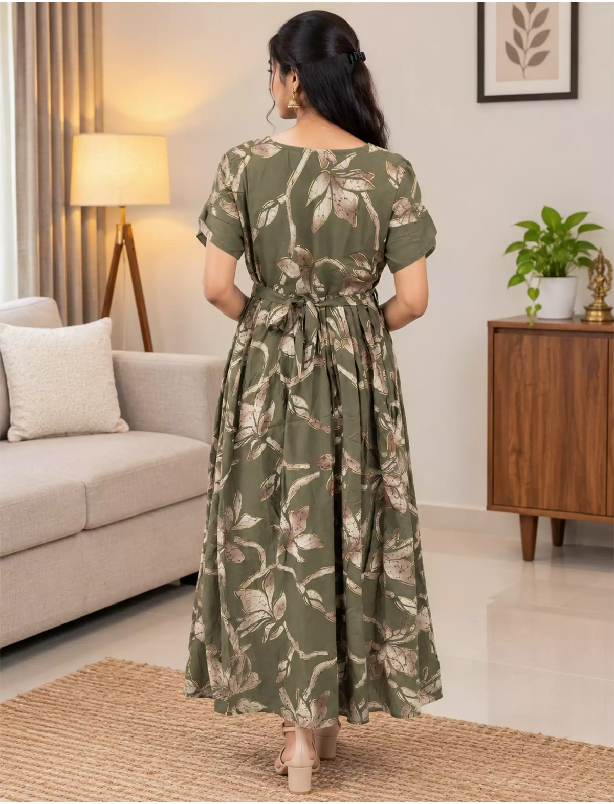 Rayon VaticanFloral Print Zipless Maxi Frock with Back Tie - Mangai Nighties