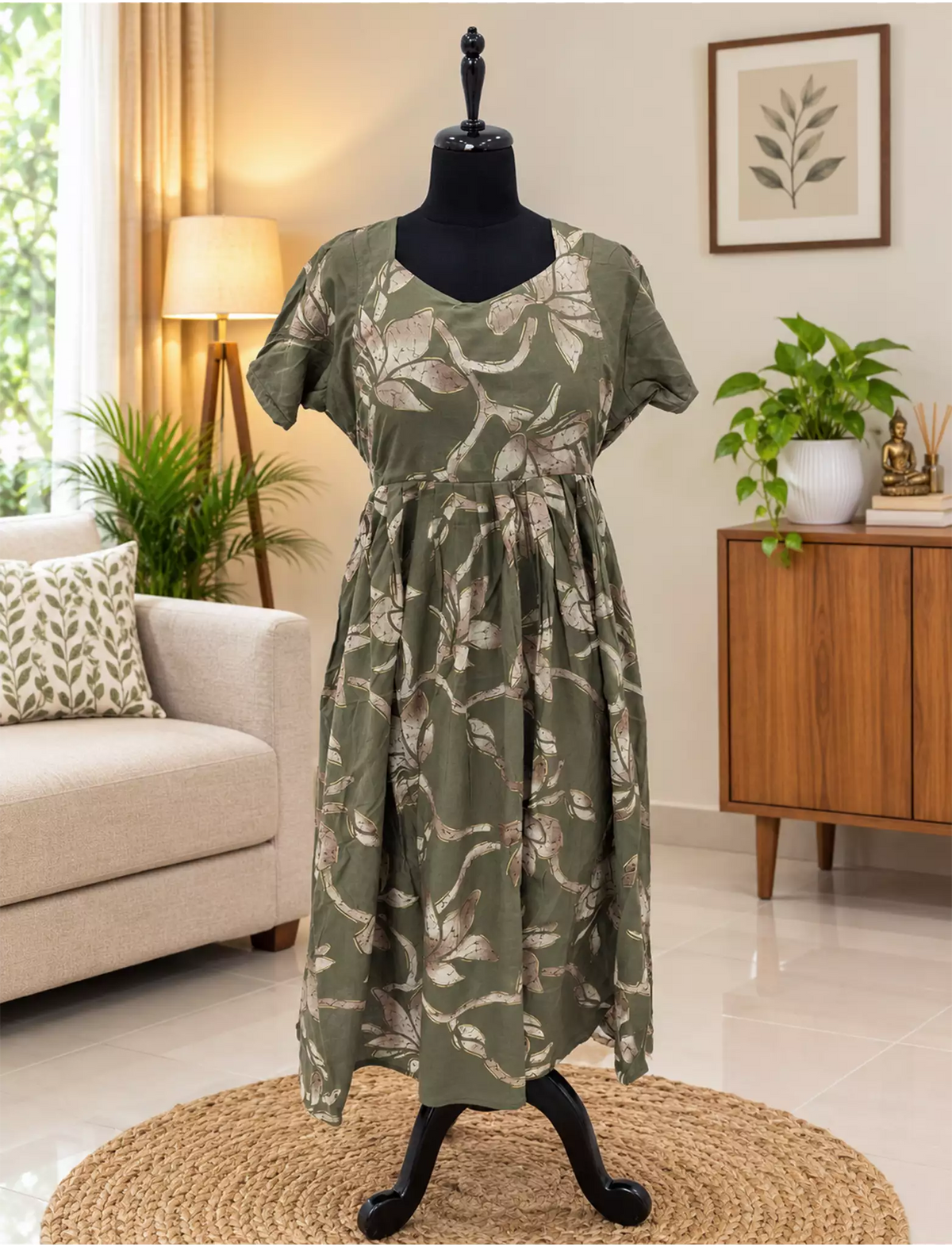 Rayon VaticanFloral Print Zipless Maxi Frock with Back Tie - Mangai Nighties