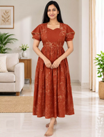 Rayon Zipless Maxi Frock Petal Sleeve with Back Tie - Mangai Nighties