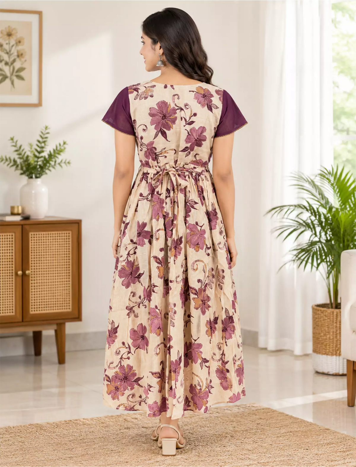 Vatican Zipless Maxi Frock Contrast Sleeve with Back Tie - Mangai Nighties