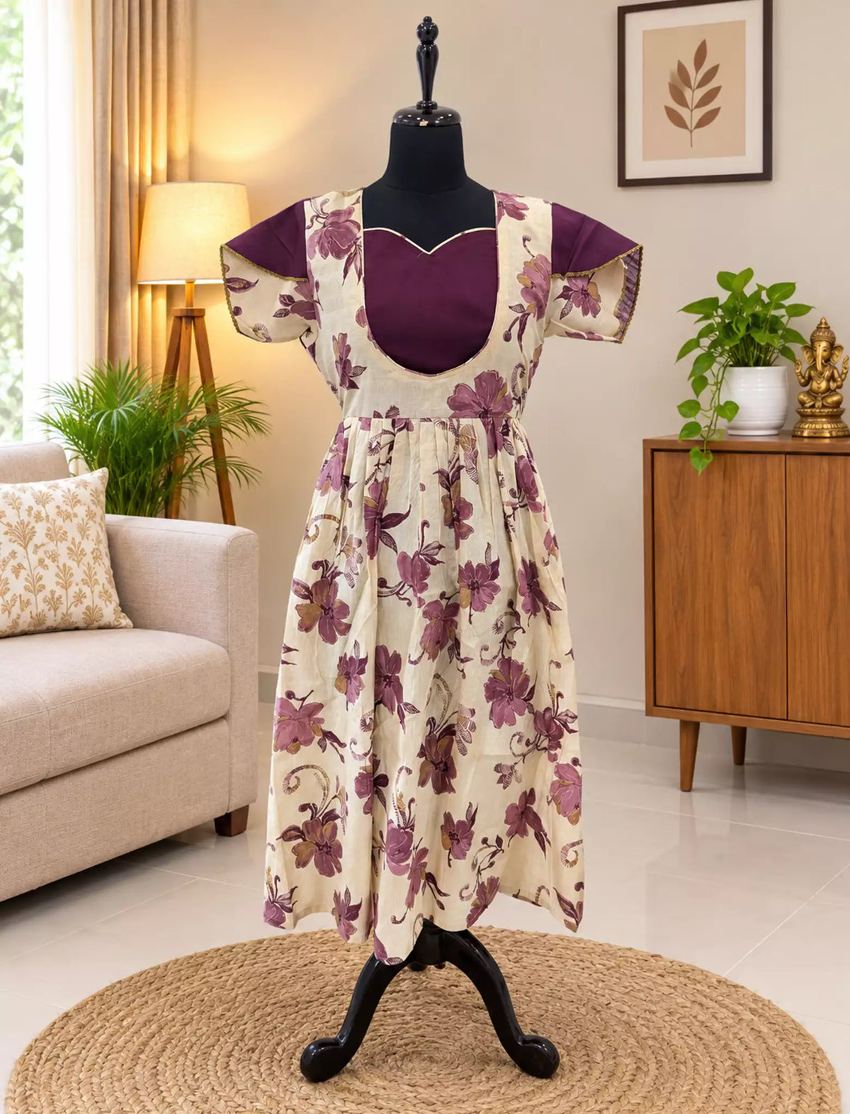 Vatican Zipless Maxi Frock Contrast Sleeve with Back Tie - Mangai Nighties