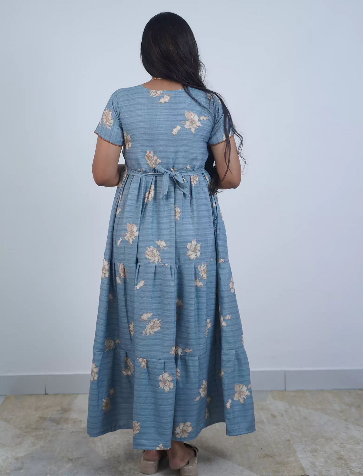 Alpine Floral Print 3-Layer Frock with Back Tie - Mangai Nighties