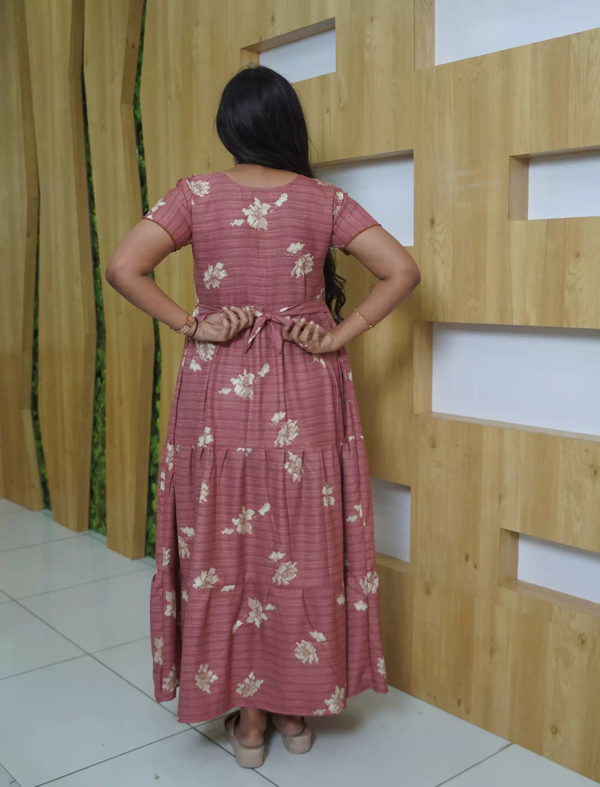 Alpine Floral Print 3-Layer Frock with Back Tie - Mangai Nighties