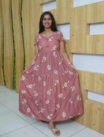 Alpine Floral Print 3-Layer Frock with Back Tie - Mangai Nighties
