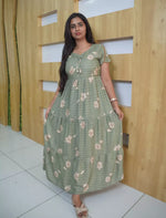 Alpine Floral Print 3-Layer Frock with Back Tie - Mangai Nighties