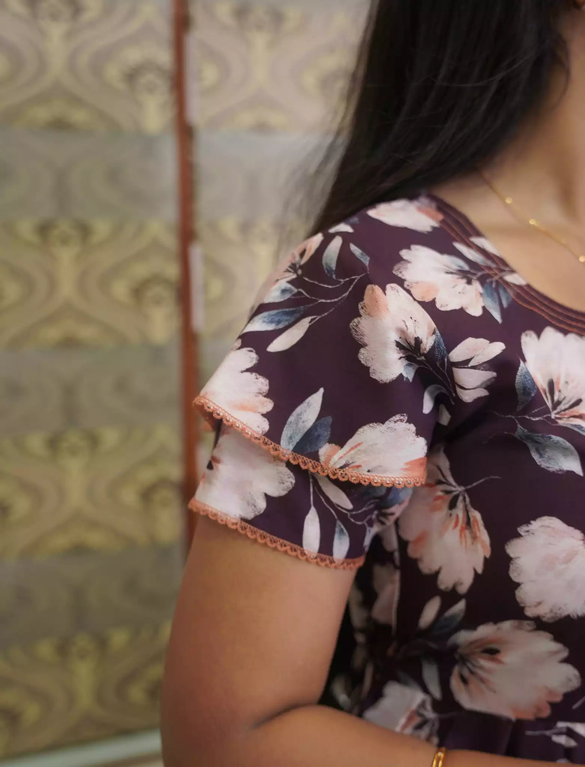 Rayon Floral Print 3 Layer Frock with Back Tie & Layer Frock | Mangai Nighties