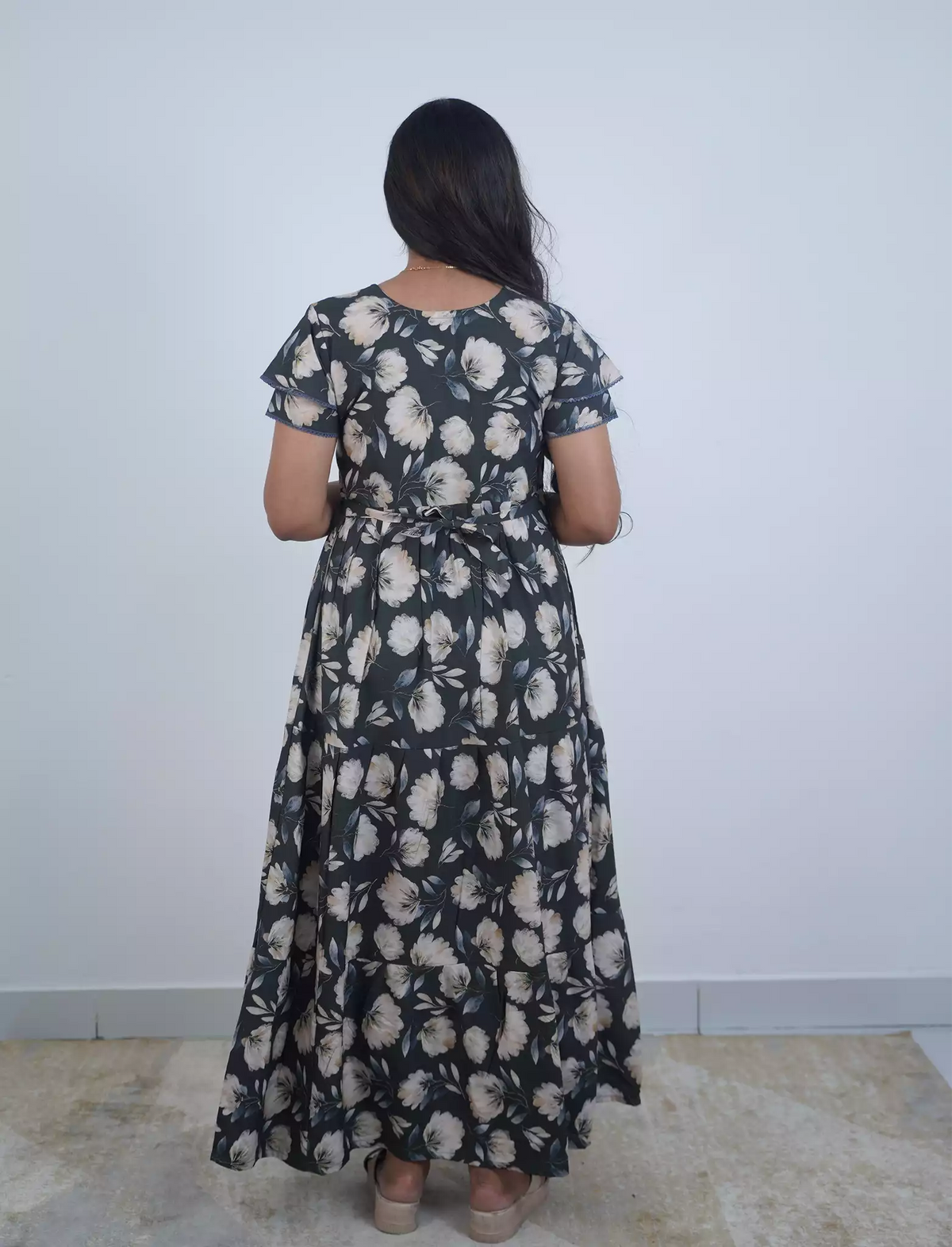 Rayon Floral Print 3 Layer Frock with Back Tie & Layer Frock | Mangai Nighties