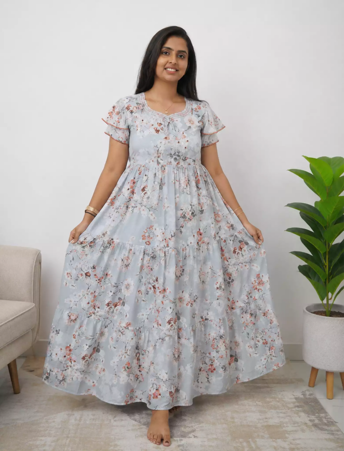 Rayon 3 Layer Frock with Curve Neck & Side Pocket Mangai Nighties