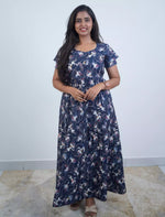Rayon Abstract Floral Print 3 Layer Frock with Back Tie & Side Pocket | Mangai Nighties
