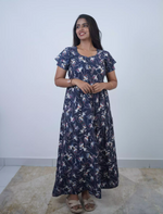 Rayon Abstract Floral Print 3 Layer Frock with Back Tie & Side Pocket | Mangai Nighties