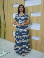 Rayon Wave Print 3 Layer Frock Style with Back Tie - Mangai Nighties
