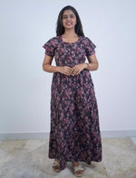 Rayon Floral Print 3 Layer Frock with Layered Sleeves- Mangai Nighties