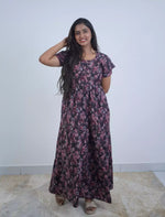 Rayon Floral Print 3 Layer Frock with Layered Sleeves- Mangai Nighties
