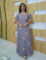 Rayon Floral & Dot Print 3 Layer Frock Back Tie with Layer Sleeve - Mangai Nighties