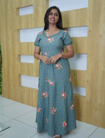 Rayon Floral & Dot Print 3 Layer Frock Back Tie with Layer Sleeve - Mangai Nighties