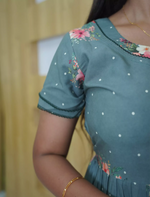 Rayon Floral & Dot Print 3 Layer Frock Back Tie with Layer Sleeve - Mangai Nighties