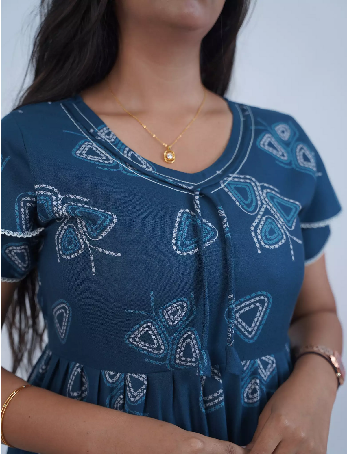 Alpine Abstract Geometric Print 3-Layer Frock with Layer Sleeves - Mangai Nighties