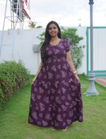 Alpine Abstract Geometric Print 3-Layer Frock with Layer Sleeves - Mangai Nighties