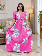 Stylish Arrivals Rayon Gathering Frock Model Night Gown's | Front Adjustable Gathering Style Rope | Puff Sleeve | Trending Collection's for Stylish Women's (FKG)