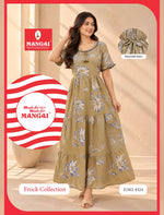 Floral Print Rayon Frilled Sleeve Full Frock with Side Pocket | Mangai Nighties