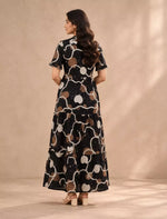 Abstract Floral Line Art Rayon Frilled Sleeve Full Frock with Back Tie | Mangai Nighties