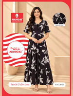 Floral Print Rayon Frilled Sleeve Full Frock with Side Pocket | Mangai Nighties