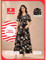 Abstract Floral Line Art Rayon Frilled Sleeve Full Frock with Back Tie | Mangai Nighties