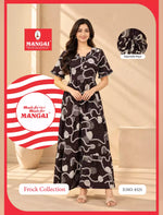 Abstract Floral Line Art Rayon Frilled Sleeve Full Frock with Back Tie | Mangai Nighties