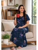 Alpine Floral Geometric Print Kurti Style Nighty - Mangai Nighties