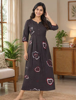 Geometric Abstract Print Kurti Style Nighty with Long Sleeve | Mangai Nighties
