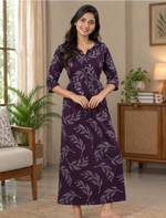 Leaf Print Kurti Style Long Sleeve with Round Neck – Mangai Nighties