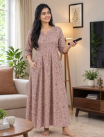 Floral Print Long Sleeve Kurti Style with Closed Button – Mangai Nighties