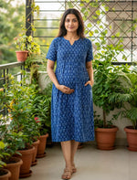 Katha Print Maternity & Feeding Casual Maxi Dress with Pockets – Mangai Nighties